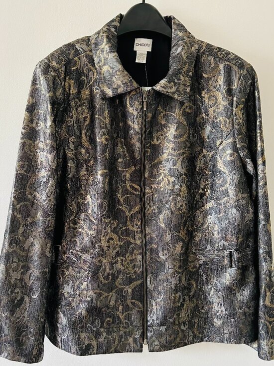 Chico's Jackets & Blazers - Chico's  Metallic Gold and Gray Blazer - Size 3